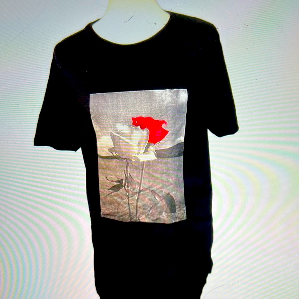Cactus Man black shirt sleeve tee with rosé graphic